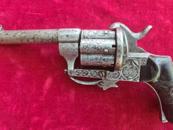 A decorative French 7mm 6 shot pin-fire revolver with folding trigger. Circa 1865. Ref 3403